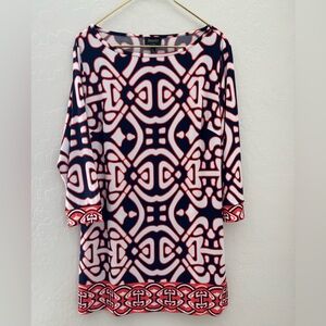 Laundry by Design Women's Navy and Red Geometric Dress